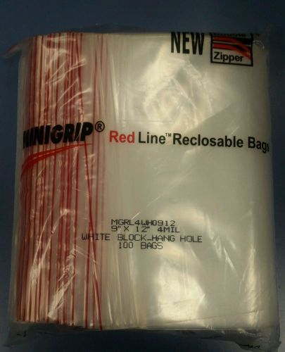 9 X 12 Double Zipper (100) New Reclosable Bags Heavy Duty 4 Mil mini grip red