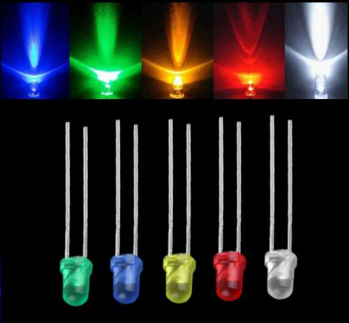 100pcs 3mm White Green Red Blue Yellow LED Light Bulb Emitting Diode Lamps New F