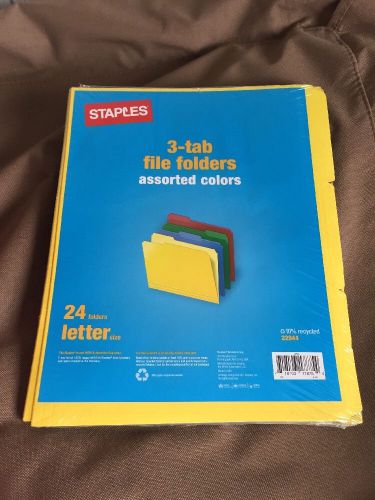 Staples® Assorted Colors3 Tab File Folders, Letter-Size, 24/Pack