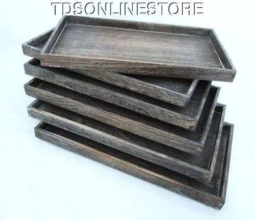 Package Of 6 Rustic Antique Coffee Color Wood Jewelry Trays
