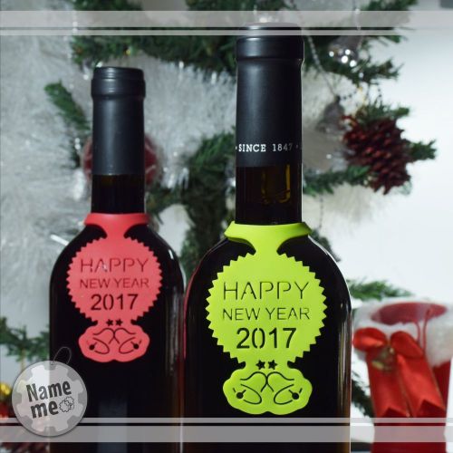 Happy New Year 2017 Bar Accessories Wine Bottle Deco Bells Silicone Tag - 4 pcs