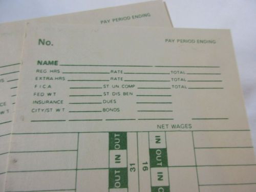 400+ Time Clock Cards 2-Sided 1-Month Manila Buff Green 100382 Vintage Punch Pay