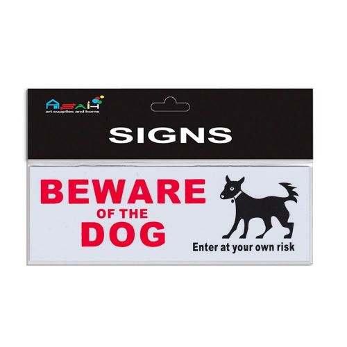 Beware of the Dog Sign Plastic White / Black / Red 20x7cm S020