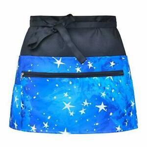 Server Aprons Waitress Blue Half Waist Apron with Zipper Pockets Blue Star