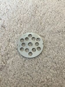 Stainless meat grinder plate size  &#034;2 1/8&#034; diameter 5/16 hole - Preowned