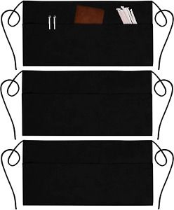 3 Pack Server Aprons with 3 Pockets - Waist Apron Waiter Waitress Apron Water Re