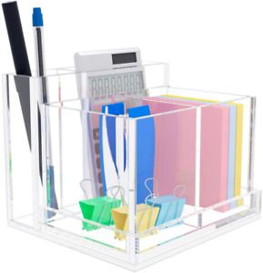 NIUBEE Desktop Storage Pencil Holder,Clear Acrylic Pen Holder and Card Holder Or