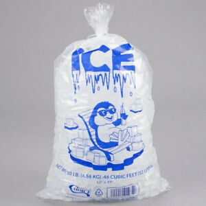 Ice Bags Clear with Ice Print Restaurant Kitchen Cooking (1000/Case 10 lbs)