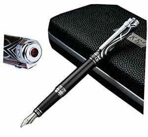 Duke Ruby Fountain Pen Sliver Trim with Ink Refills Converter in Luxury Black
