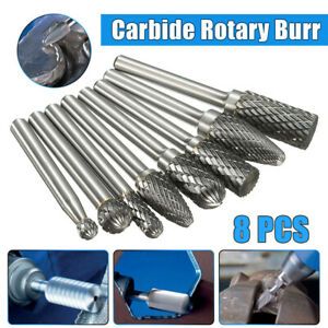 8X 1/4‘’Double Cut Carbide Rotary BurrShank File Power Tools Double Cut Set