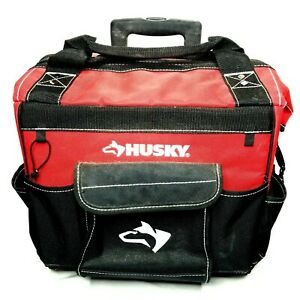 Husky Rolling Tool Bag Black Red Zip Closure 15 x 15 x 9 Telescopic Handle