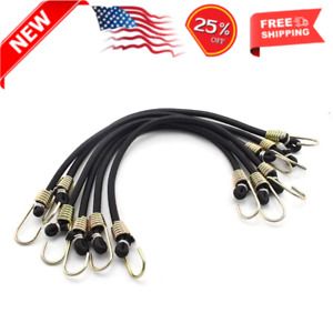 6-Pack Mini Bungee Cords with Hooks 10 Inch Black Elastic Rope Rubber 6 pack