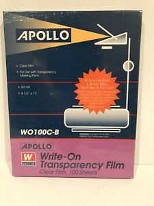 Apollo Write-On Transparency Film Clear 100 Sheets 8.5 x 11 in. WO100C-B - NEW