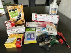 Mixed Office Supply Lot Pens, Paper and Binder Clips, Rubber Fingers, Staples…..