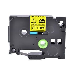 1PK TZe-S631 TZS631 Strong Adhesive Label for Brother PT11Q 1/2&#034; Black on Yellow