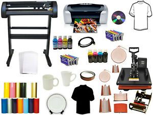 28&#034; Laser Cutter Vinyl Plotter 8in1 Combo Heat Press Printer 2Refill Sublimation