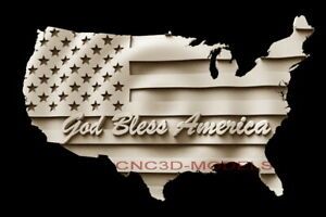 3D Model STL for CNC Router Artcam Aspire God Bless USA Flag America Map D244