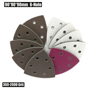 90mm 6-Hole Triangle Sandpaper Hook Loop Sanding Pad Dry and Wet 300-2000 Grit