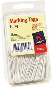 Avery White Marking Tags, Strung, 1-3/4&#034; x 1-3/32&#034;, Pack of 100 (11062)