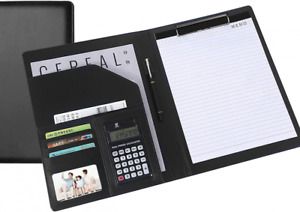JINYUDOME Portfolio with Clipboard and Calculator Business Folding Black