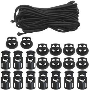 20 PCS Plastic Cord Locks &amp; Elastic Bungee Nylon Shock 5/32&#034; 50 Ft 10 End