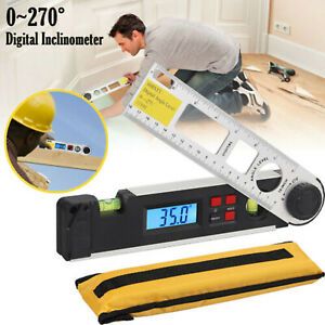 0~270° Digital Angle Finder 10&#034; Protractor Ruler Stainless LCD With Batteries