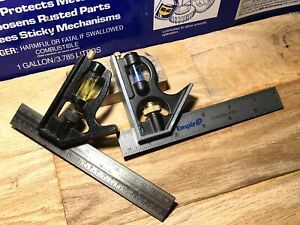 JOHNSON &amp; EMPIRE 6 INCH COMBINATION SQUARES 6&#034; - 1/16 1/32 &amp; MM EXCELLENT SHAPE!