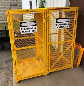 Metal gas cylinder storage cages to store flammable materials