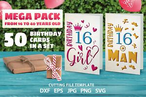 Happy birthday Cards Mega Pack 50 cards in a set/ Templates svg, Papercut Card