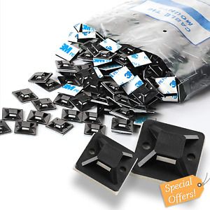 Self Adhesive Cable Tie Mounts - 3M Strongly Adhesive-Backed Zip Tie Base Holder