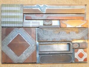 14 Printers Wood Block Borders and Other on Printers Galley Tray.