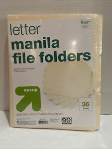 Manila File Folders 36 count NEW 1/3 Cut Holds 8.5x11 Paper 3-tab pos. “up &amp; up”