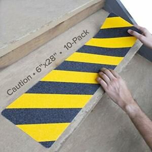 Anti Slip Traction Treads (10-Pack), 6&#034; X 28&#034;, Yellow and Black, Best Grip Tape