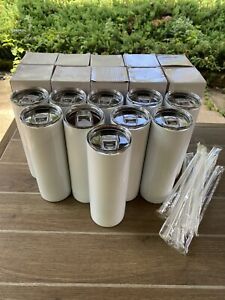 10 Pack 20 Ounce Stainless Steel Straight Skinny Tumbler White Sublimation Bulk