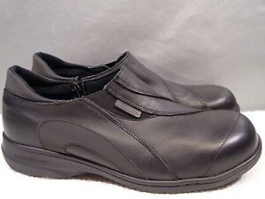 WOMENS 10.5 E WIDE MELLOW WALK CANADA STEEL TOE BLACK LEATHER WORK SNEAKER SHOES