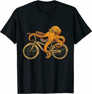 NEW LIMITED Vintage Octopus Riding Bicycle Premium Gift Idea Tee T-Shirt S-3XL