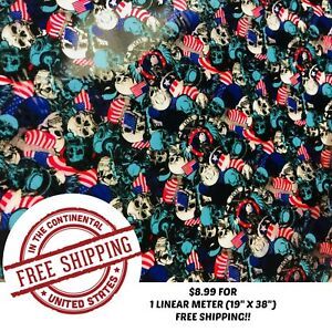 HYDROGRAPHIC WATER TRANSFER HYDRO DIP FILM PATRIOTIC SKULLS 1M (19&#034; X 38&#034;)