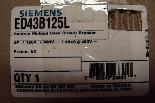 480 3 for sale, Siemens ed43b125l circuit breaker, 125 amp / 3-pole / 480 volt