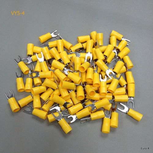 100 x yellow 5mm fork terminal pre insulated wire 12-10 awg cable connector #so7 for sale