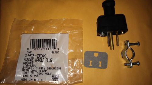 Cooper wiring 142 rubber square handle plug black ground 15 amp 125 volt for sale