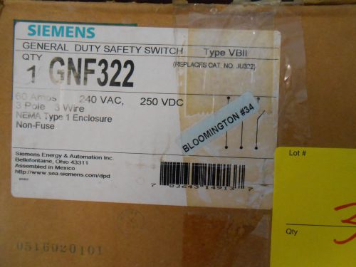 SIEMENS GFN322 SAFETY SWITCH 60 AMP 240 VOLT DISCONNECT