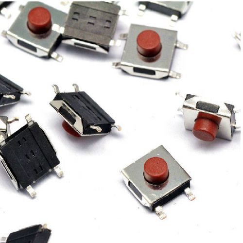 200pcs 6*6*3.7mm smd tact switch tactile micro switch red push button 4 pin smt for sale