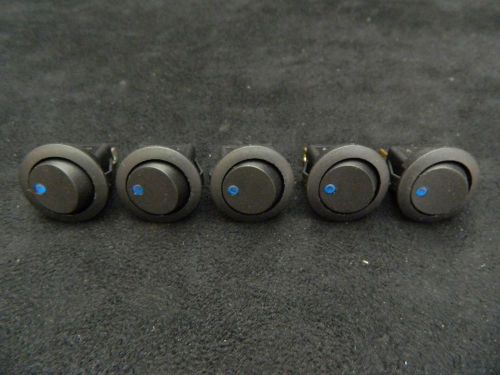 5 pk round rocker switch 3/4 mount hole 16 amp 12v 3 pin blue led toggle ibrrsb for sale