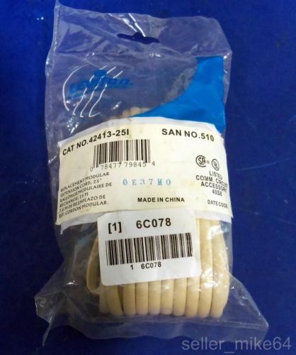 Leviton 42413-25i telephone cord, 25 ft, ivory, flat, line, new in bag, sealed for sale