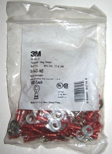 New 100 pack 3m 94718 red nylon ring terminals 22-18 awg 1/4&#034; stud for sale