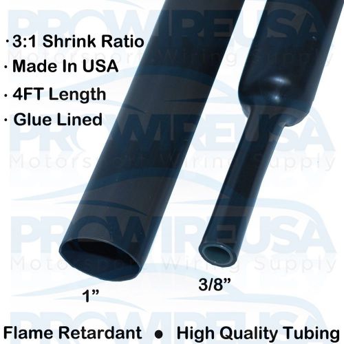 1&#034;Black Adhesive Glue Lined Heat Shrink Tubing 4FT Marine Tuner  Motec AEM 25MM
