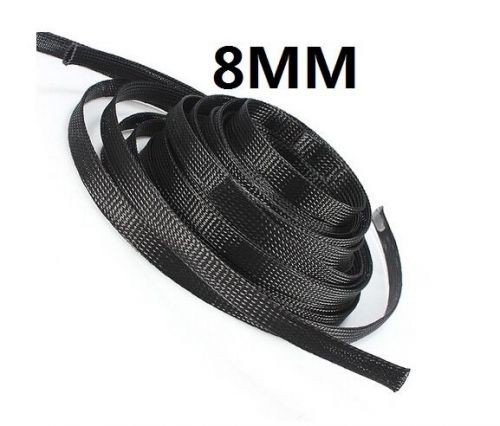 8mm Black Braided Cable Sleeving Sheathing Auto Wire Harnessing 10 Meter New S2