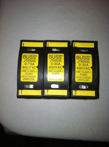 Lot of 3 Buss Fuse Holders JT60030 30A  600VAC For Class J Fuses