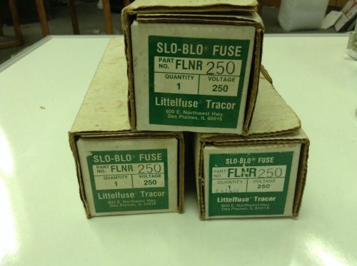 Lot of 3 littelfuse slo-blo dual element fuse flnr 250 250vac 125v 20ka dc 250a for sale