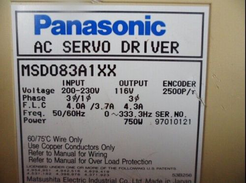 Used Panasonic AC Servo Driver MSD083A1XX  Tested